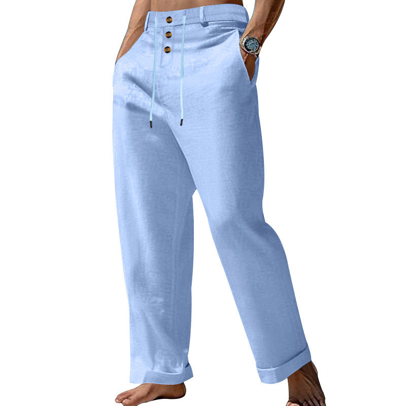 Casual linen pants for men with elastic waist and trendy button details Lune London