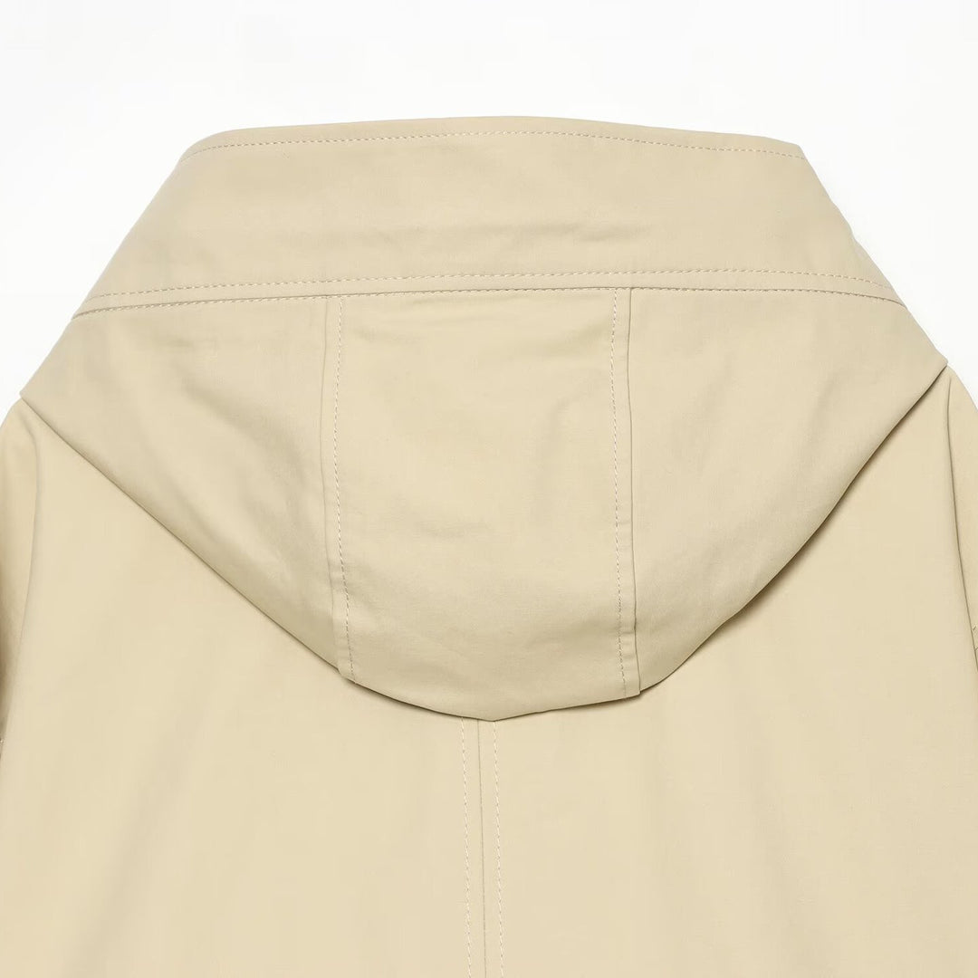 Women's Short Hooded Jacket with Drawstring, Concealed Snap Placket and Patch Pockets Amarae