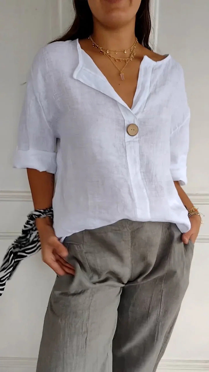 Light women's linen blouse with buttons and roll-up sleeves Lune London