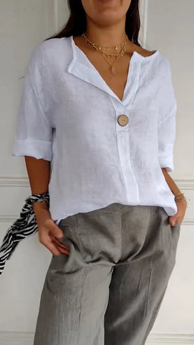 Light women's linen blouse with buttons and roll-up sleeves Amarae