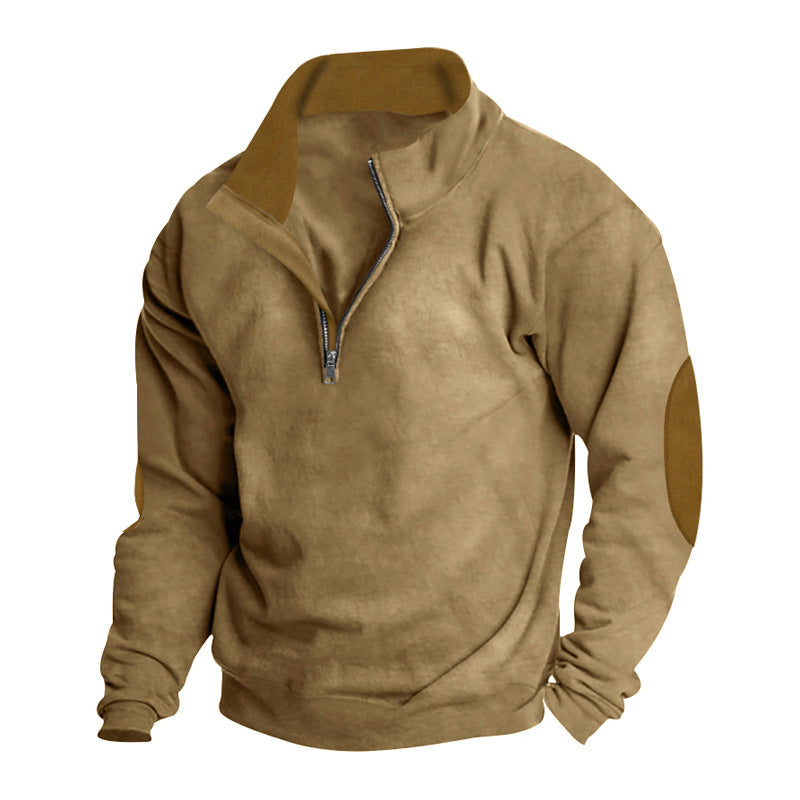 Men's sweatshirt with modern high collar and leather patches Amarae