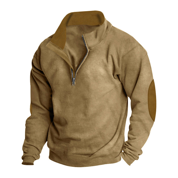 Men's sweatshirt with modern high collar and leather patches Amarae