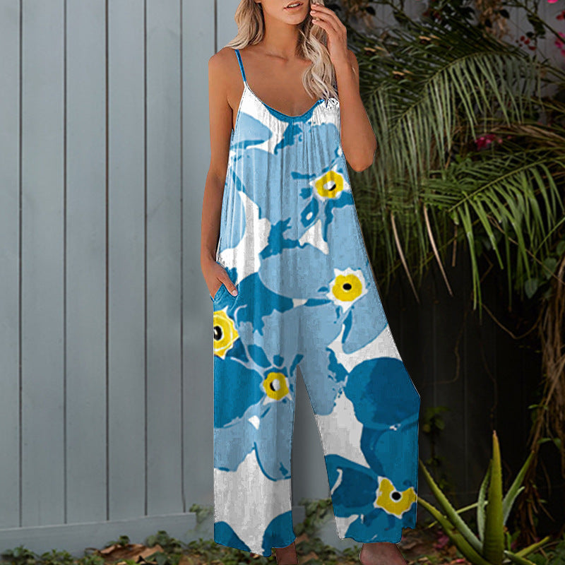 Ladies summer jumpsuit with floral design and practical pockets Lune London