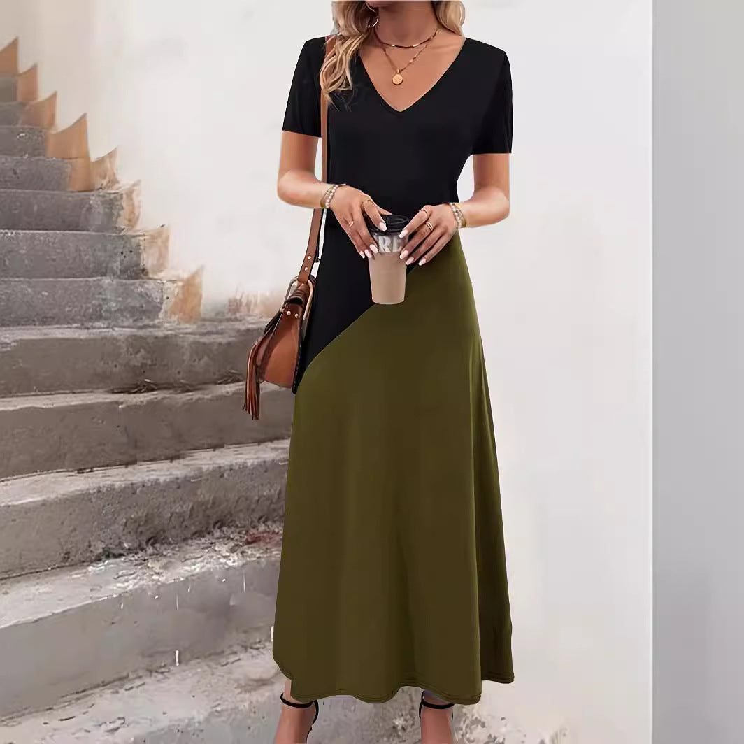 Chic and Stylish Women's Color-Block Maxi Dress