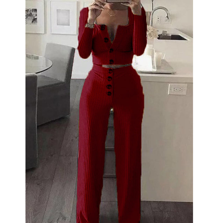 Ladies Comfortable and Elegant Knit Set 2 Pieces with Chic Button Details and Style