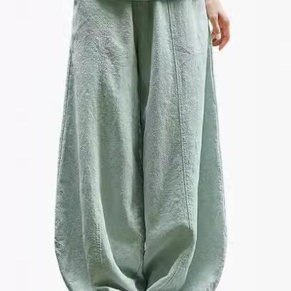 Wide linen pants for women with elastic waistband and convenient pockets Amarae