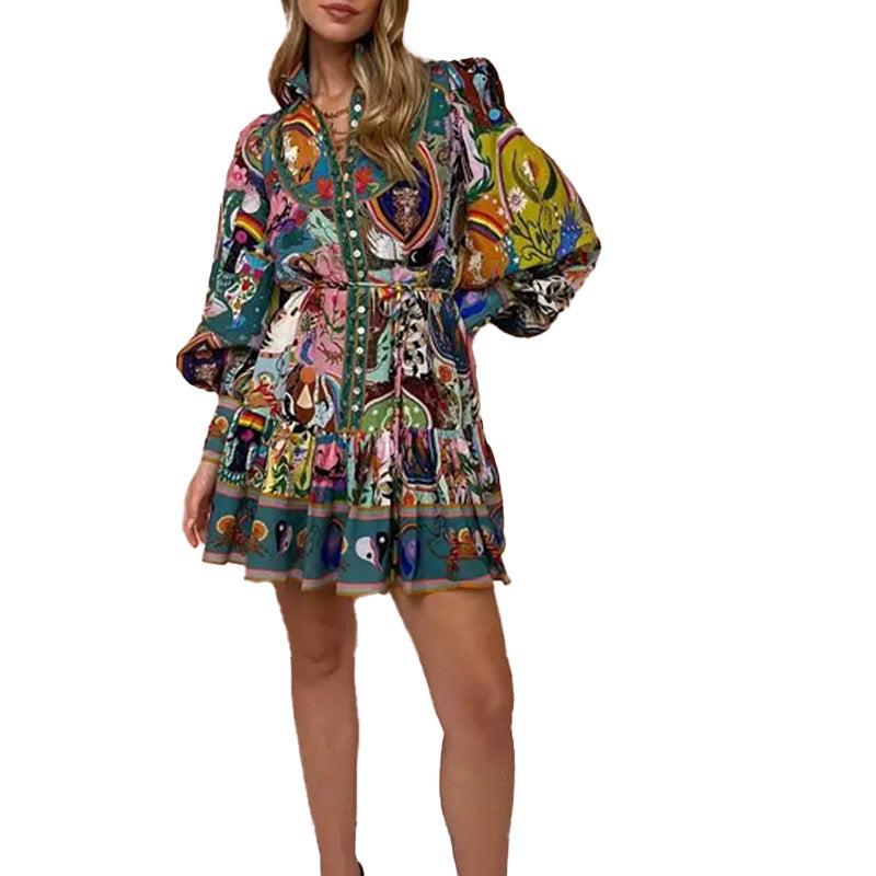 Robe midi ludique pour femmes avec motif animal et floral coloré et manches larges Chic & Stil