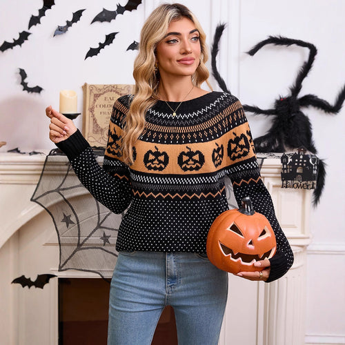 Pull en maille pour femmes avec motif Halloween et texture en fine maille Chic & Stil
