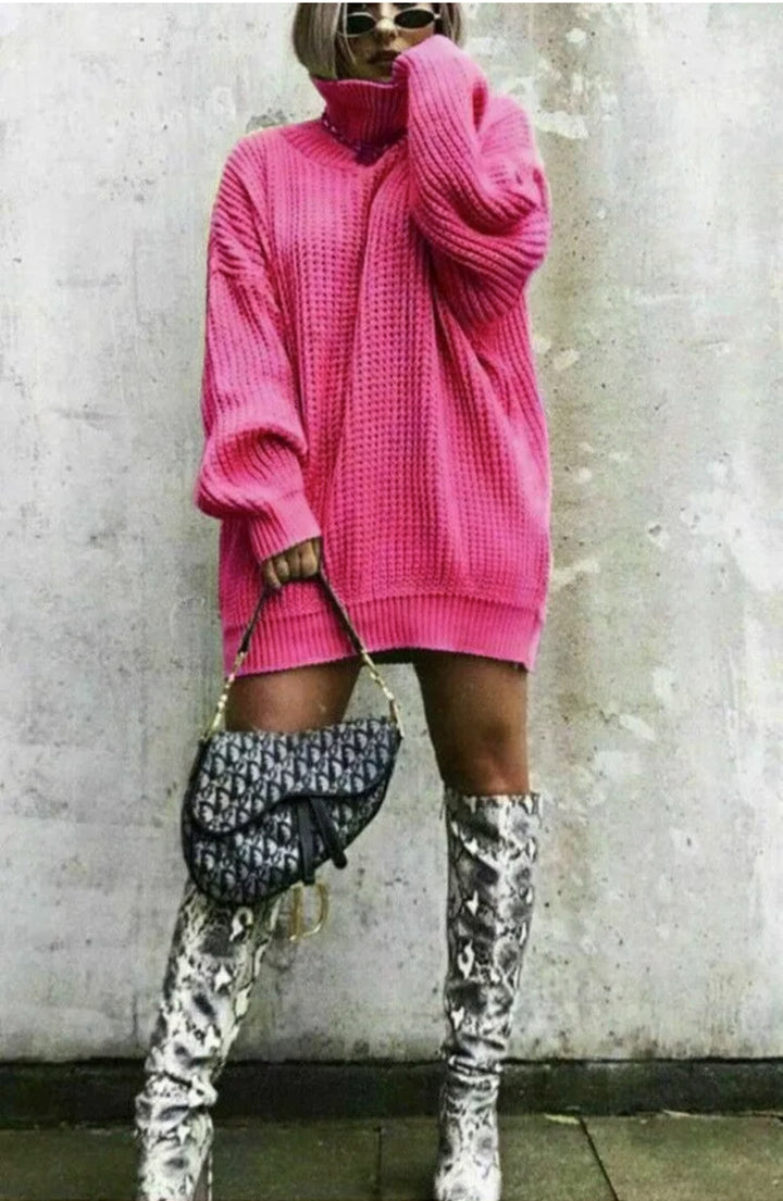 Oversized knit sweater for women with a structured look and high collar Lune London