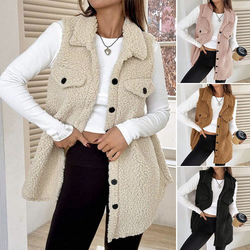 Ladies reversible vest in high-quality plush texture Amarae