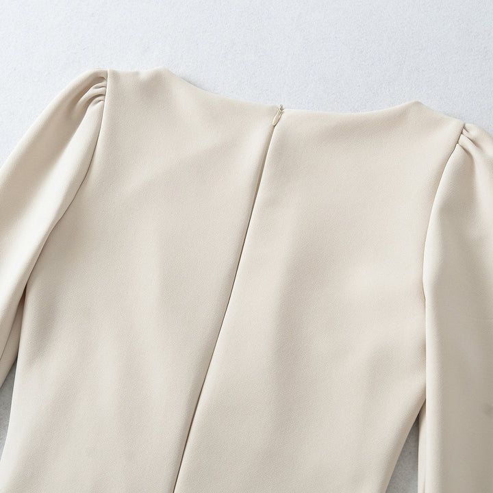 Women Figure-hugging Midi Dress with Gathered Wrap Look and Long Sleeves Amarae