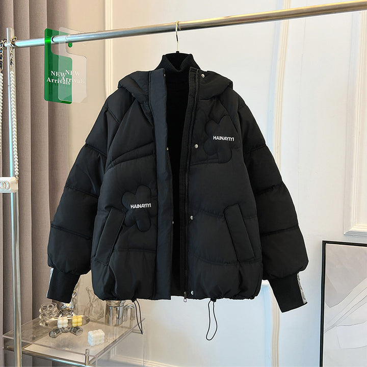 Trendy short down jacket for women with hood and practical pockets Amarae