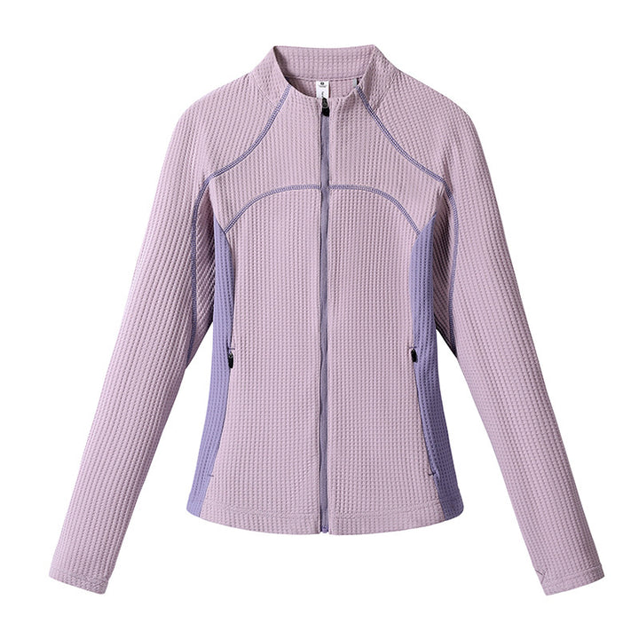 Women waffle structure functional jacket with full zip, stand-up collar and contrast side inserts Amarae