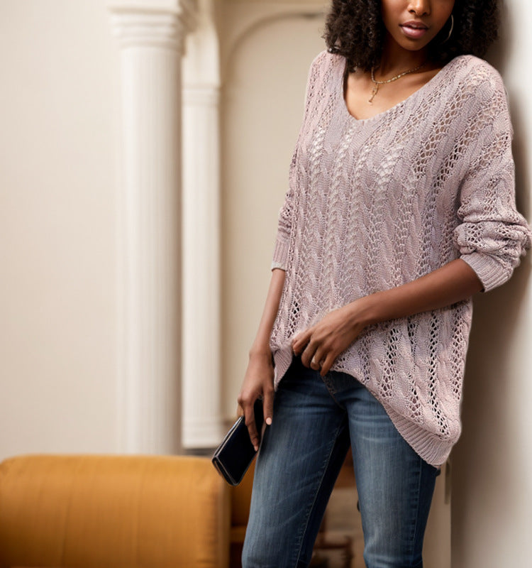 Knitted sweater for women with an airy crochet look and a loose fit Lune Londonl