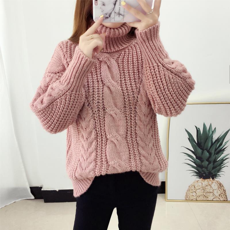 Chunky knit sweater for women with a high collar and cable knit pattern Lune Londonl