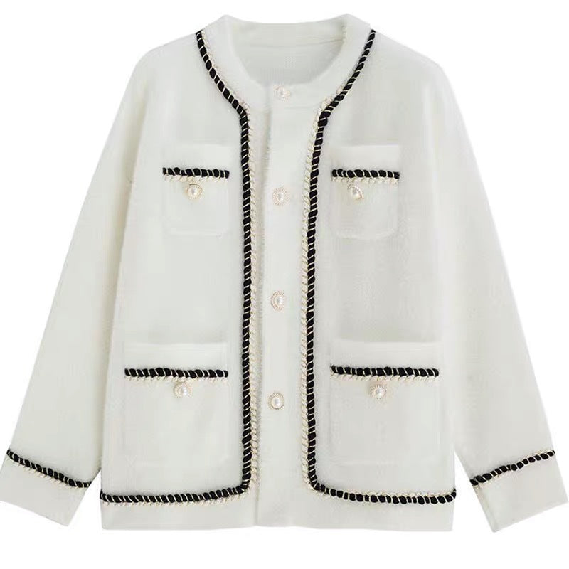 Ladies fashionable cardigan with stylish contrasting seams and chic button details