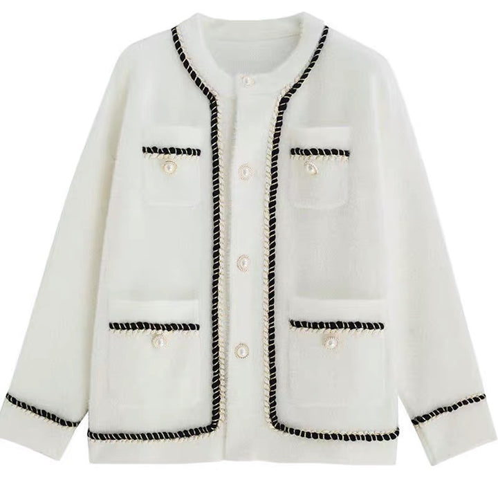 Ladies fashionable cardigan with stylish contrasting seams and chic button details