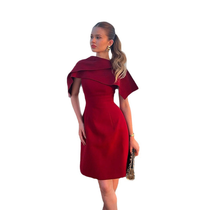 Ladies Elegant Cape Dress with Tailored A-Line and Stand Collar Amarae