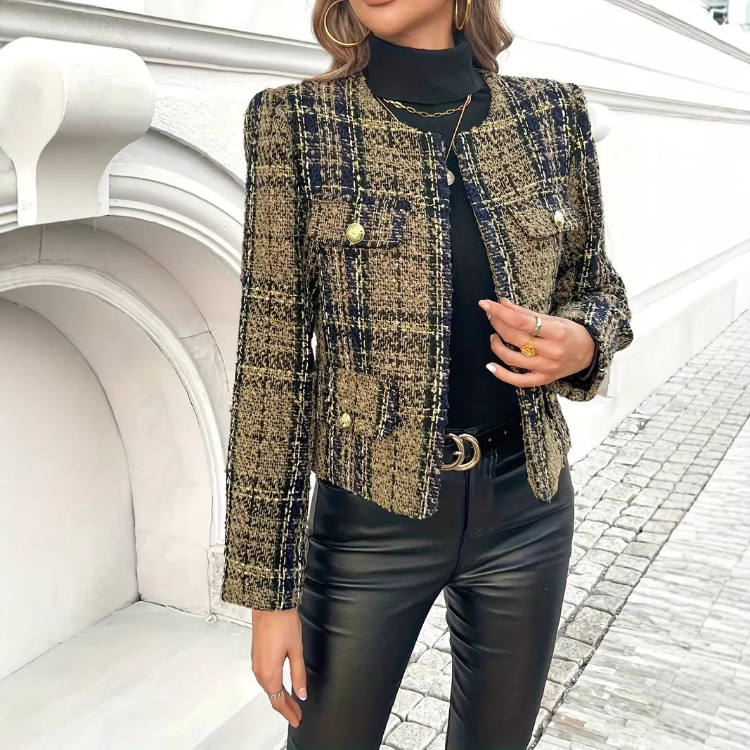 Lune London | Women's tweed blazer jacket with gold buttons