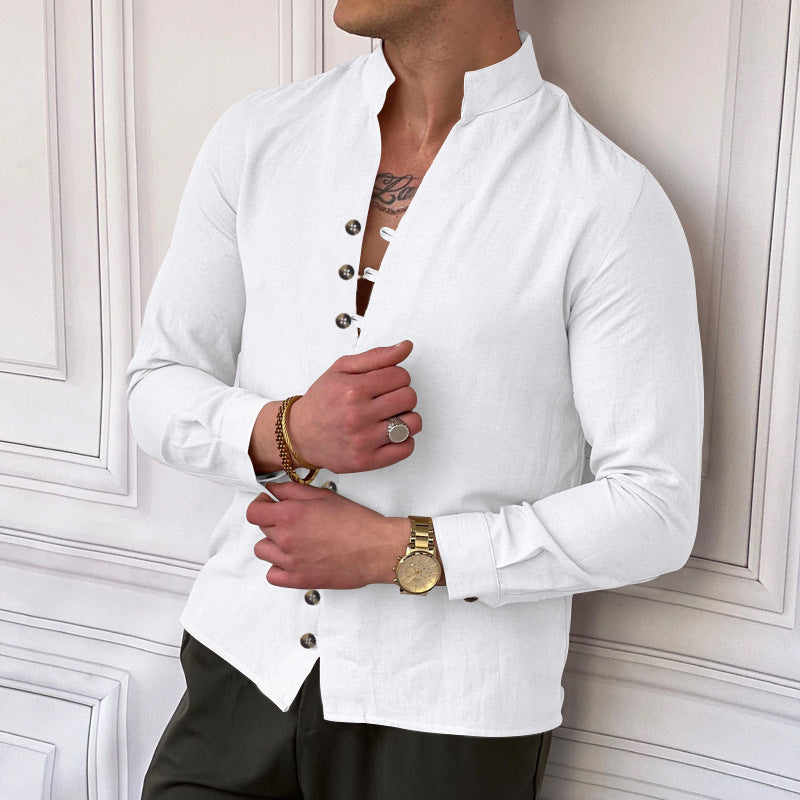 Long sleeve shirt for men with button placket and trendy high collar Lune London
