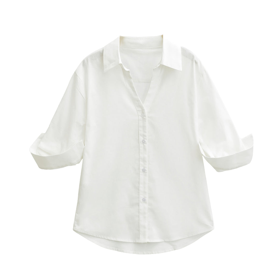Women's Lightweight Oversized Linen-look Blouse with Kent Collar and Roll-up Sleeves Amarae