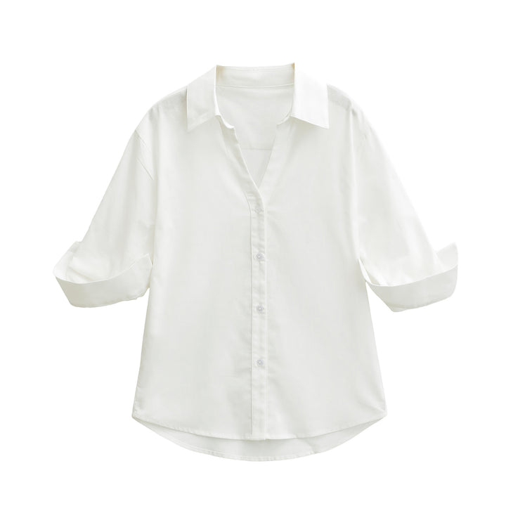 Women's Lightweight Oversized Linen-look Blouse with Kent Collar and Roll-up Sleeves Amarae