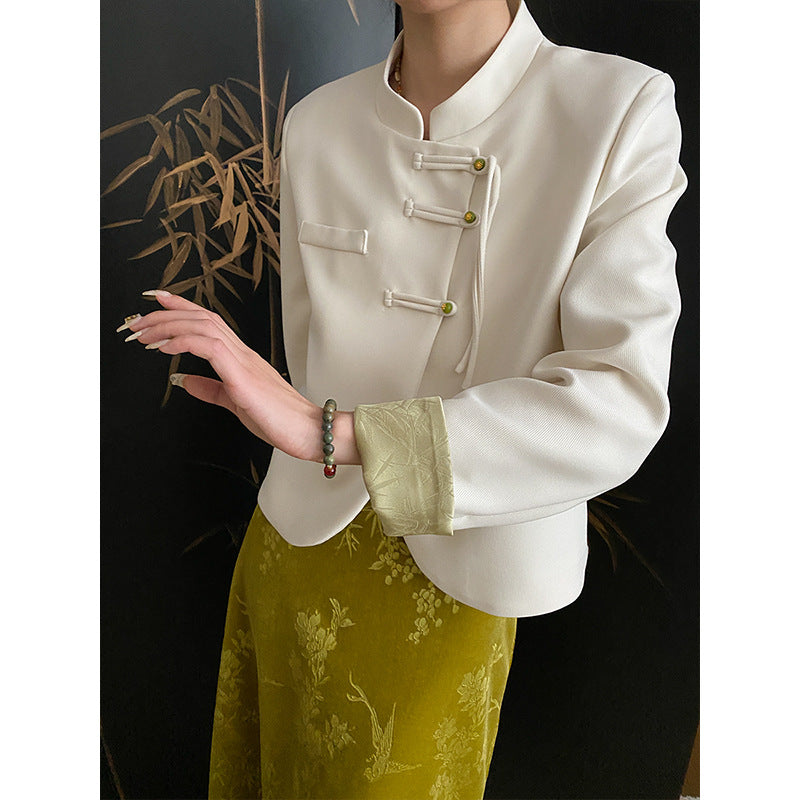 Women's comfortable chiffon jacket with Asian button details Chic & Stil