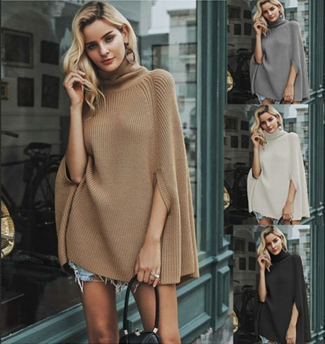 Ladies large knitted sweater with high collar and loose fit Amarae