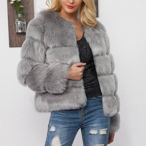 Women's Fluffy Faux Fur Jacket with Voluminous Sleeves and Elegant Cut Amarae