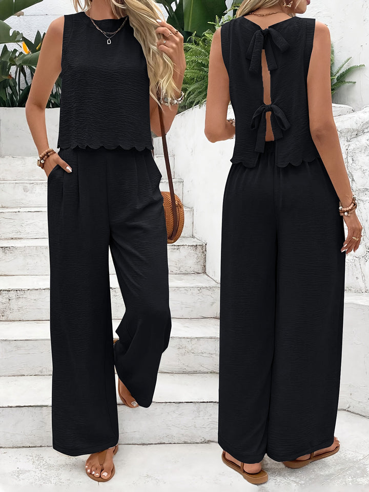 Ladies Casual Jumpsuit with Elegant Back Neckline and Wide Legs Lune London