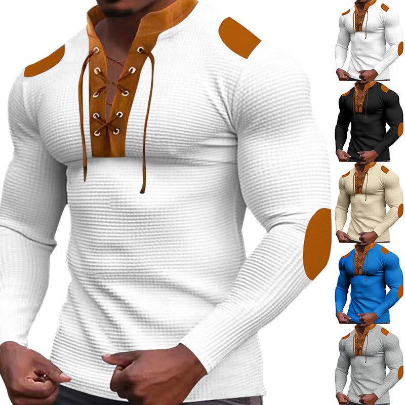 Men's Long Sleeve Henley Shirt with Textured Fabric and Stylish Design with Laces Lune London