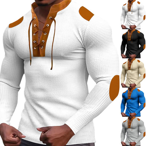 Men's Long Sleeve Henley Shirt with Textured Fabric and Stylish Design with Laces Amarae
