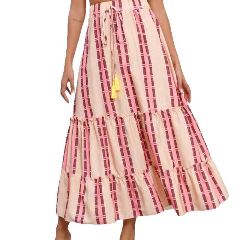 Maxi flared skirt for women with ruffle design and adjustable waist Lune London