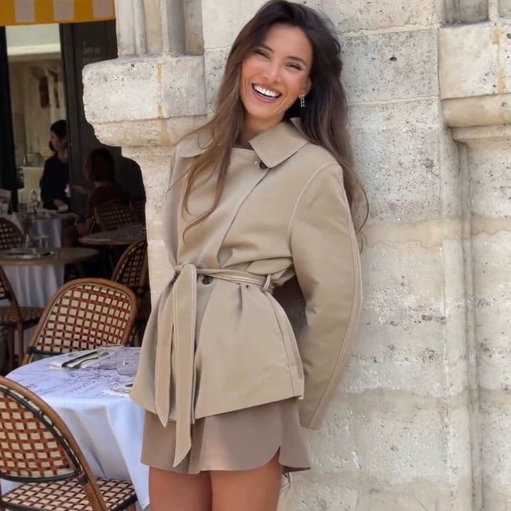 Women Tailored Short Jacket with Belt and Dropped Sleeves Amarae