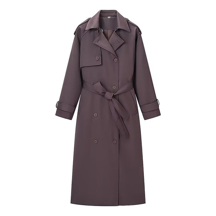 Women Longer classic trench coat with button placket, tie belt and epaulettes Amarae