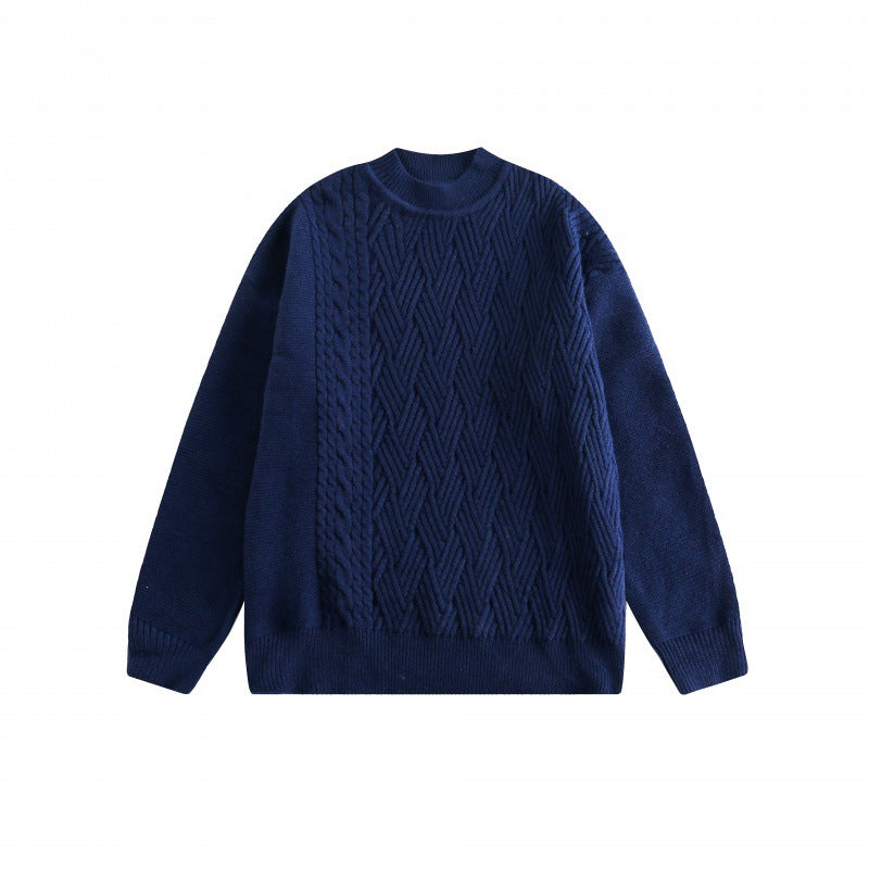 Unisex Oversize Knit Sweater with Asymmetrical Cable Pattern and Round Neckline Amarae