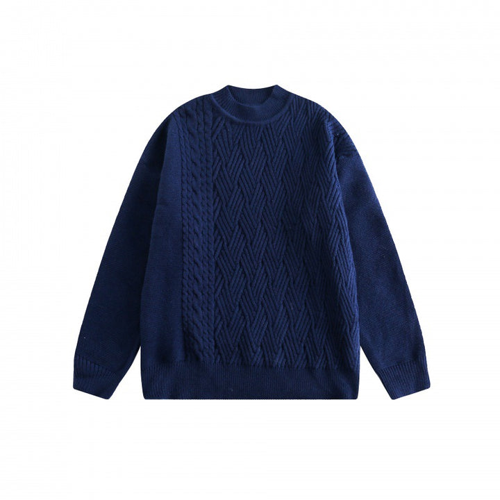 Unisex Oversize Knit Sweater with Asymmetrical Cable Pattern and Round Neckline Amarae