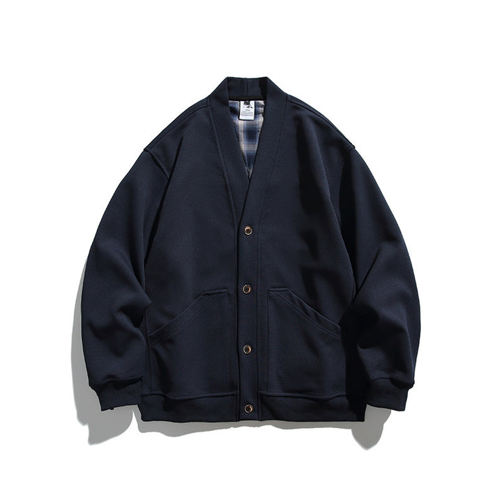 Unisex Boxy-Cardigan Jacket with V-neck, patch pockets and checked lined interior Amarae