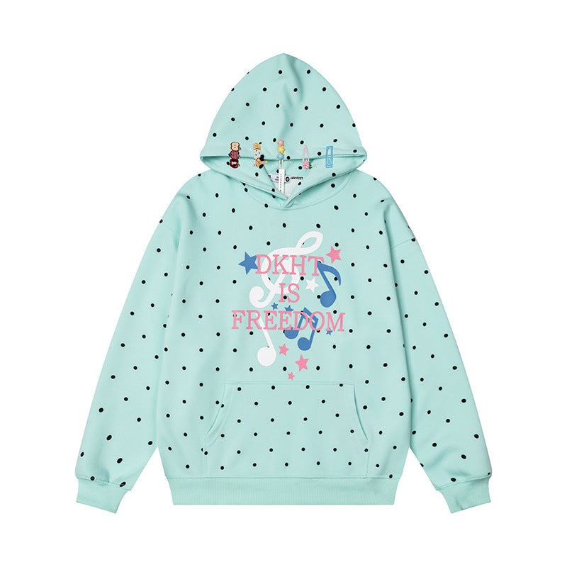 Women's hoodie with polka dot, musical note print and kangaroo pocket Amarae