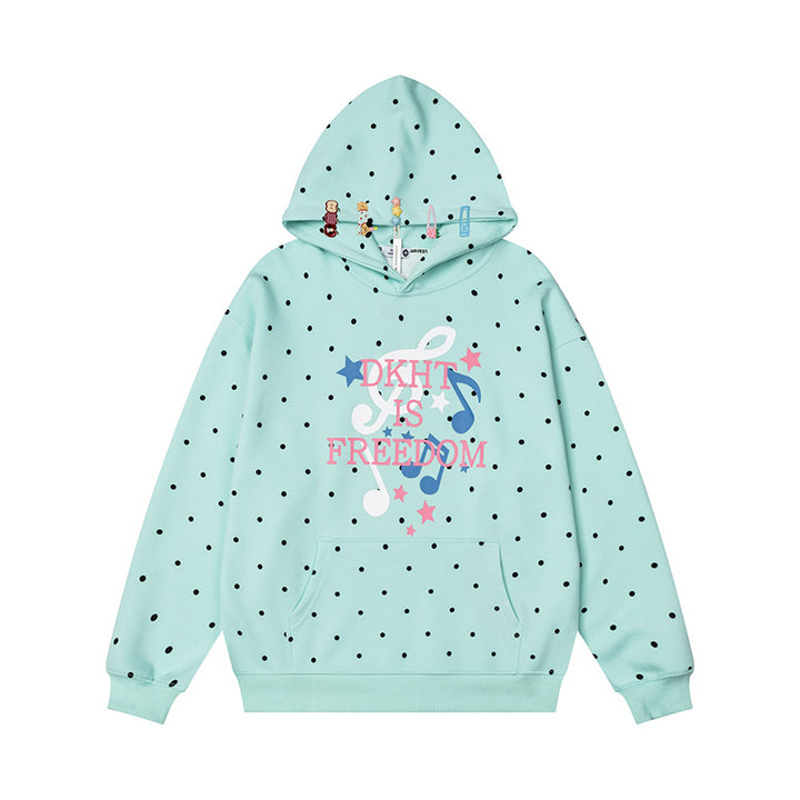 Women's hoodie with polka dot, musical note print and kangaroo pocket Amarae