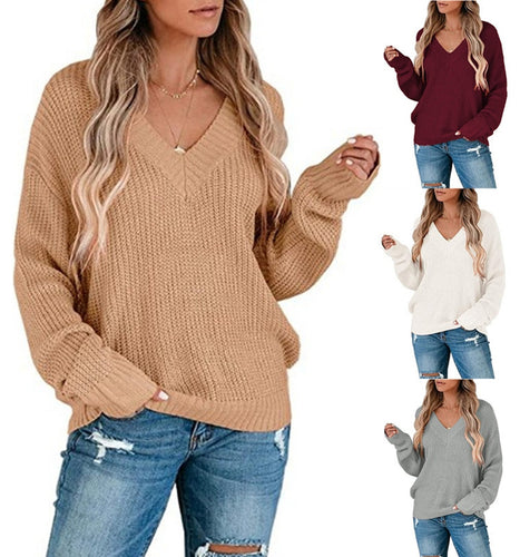 Knit sweater for women with V-neck and casual fit Amarae