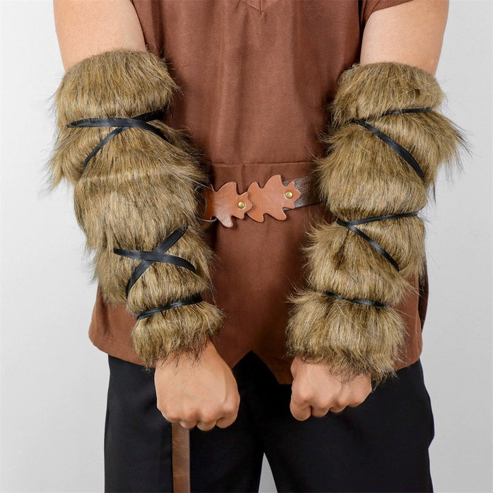 Men's Viking-inspired faux fur arm cuffs with adjustable wrap straps Amarae