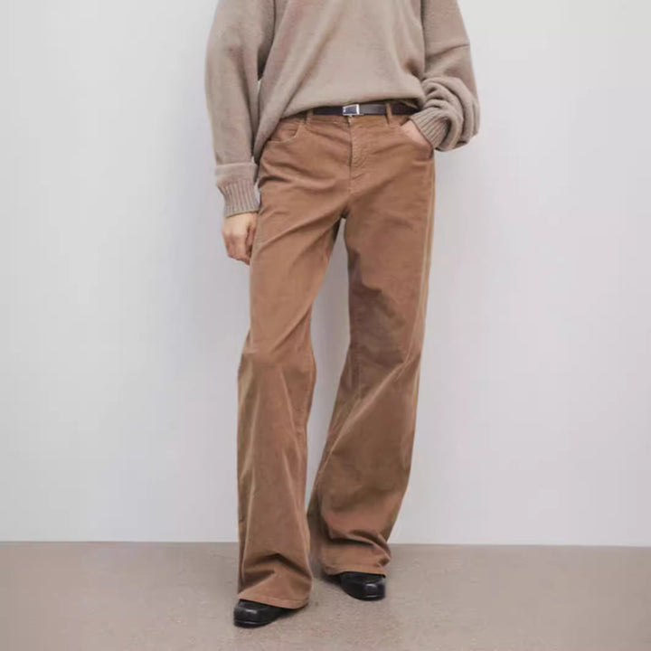 Pantalons en velours côtelé décontractés pour femmes à jambes larges Chic & Stil
