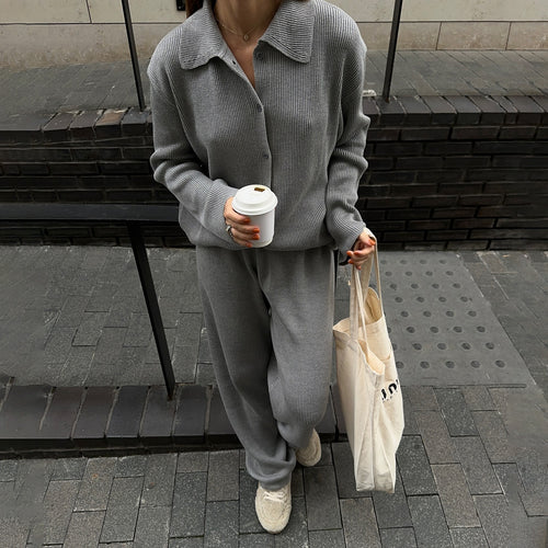 Women's knit set with modern collar and relaxed fit Amarae