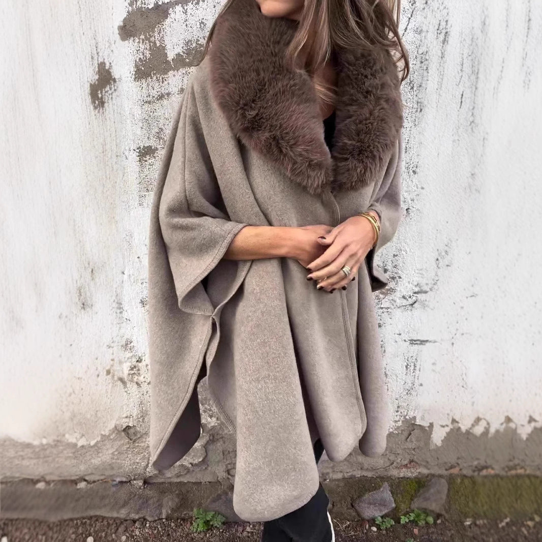 Ladies Elegant Wool Jacket with Luxurious Chic Faux Fur Collar