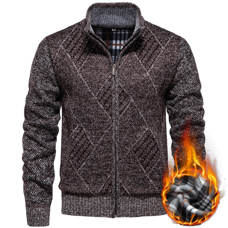 Men's knitted jacket with stand-up collar and unique braid design Lune London