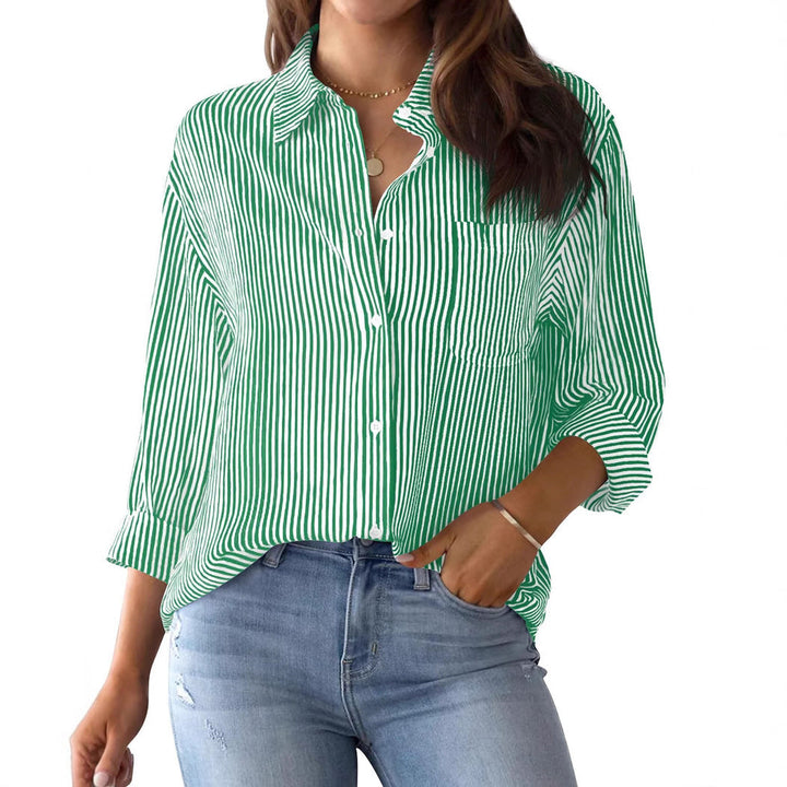 Ladies Loose Striped Shirt with Chest Pocket and Roll-up Sleeves Lune London