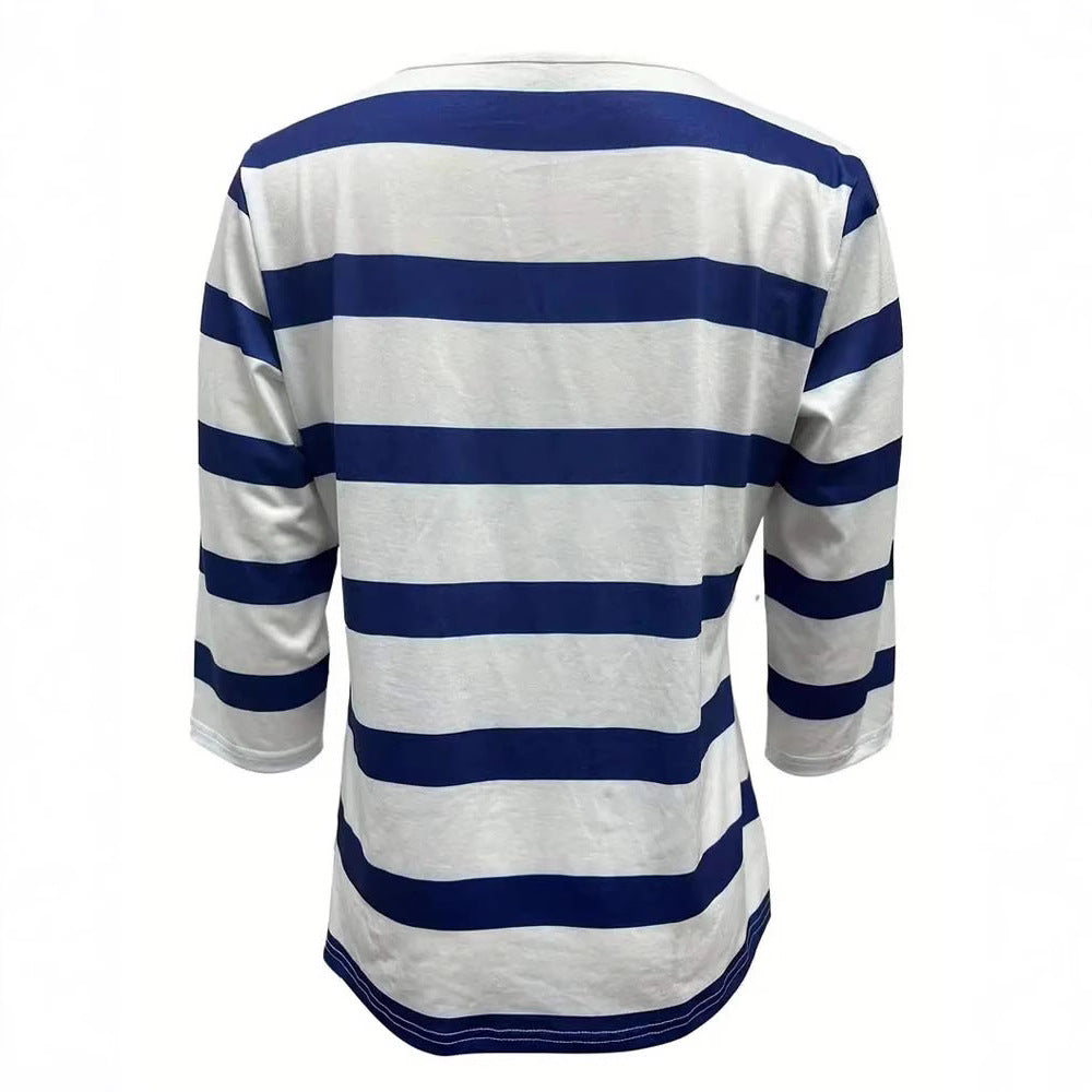 Chemise à manches longues pour femmes avec rayures bleu marine Chic & Stil