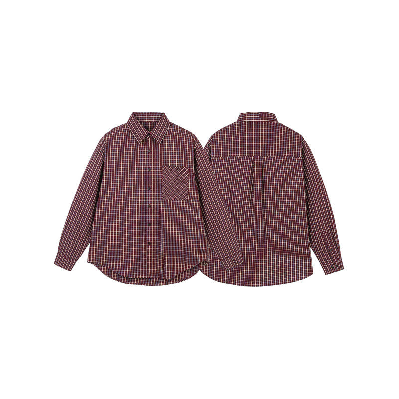 Men's Oversize Checkered Shirt with Rounded Hem and Diagonal Breast Pocket Detail Amarae
