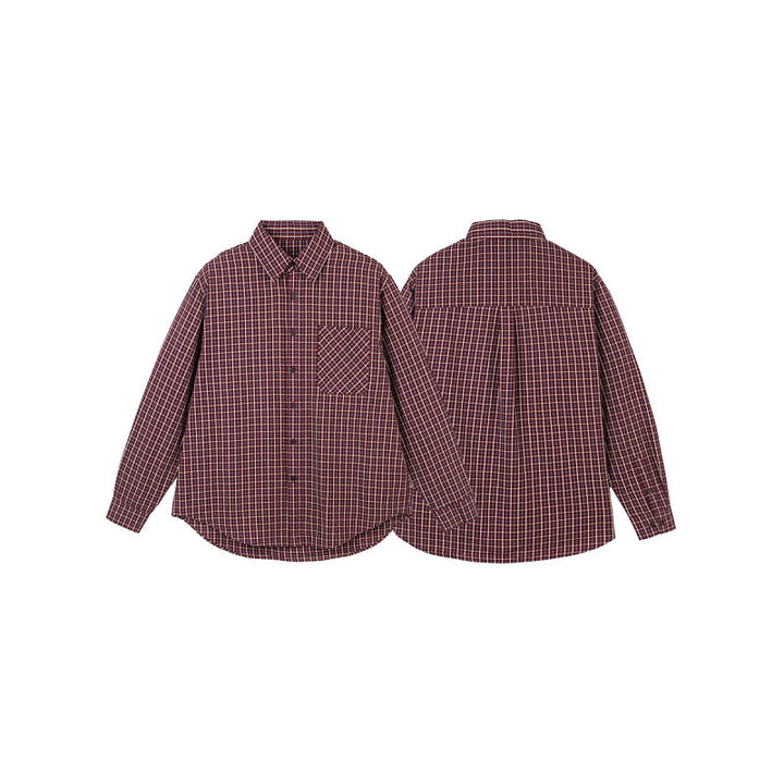 Men's Oversize Checkered Shirt with Rounded Hem and Diagonal Breast Pocket Detail Amarae